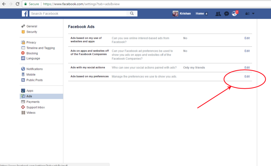 edit your Facebook ad preferences
